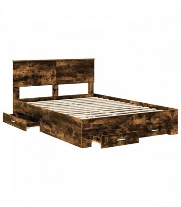 vidaXL Bed Frame with Drawer Smoked Oak 135 x 190 cm Engineered Wood