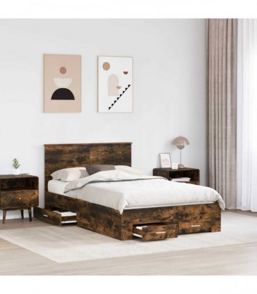 vidaXL Bed Frame Smoked Oak 120 x 200 cm Engineered Wood