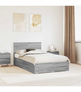 vidaXL Bed Frame with Drawer Grey Sonoma 120 x 200 cm Engineered Wood