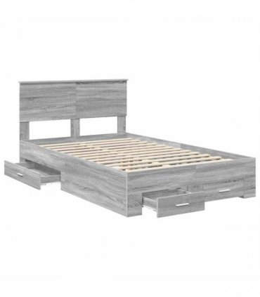 vidaXL Bed Frame with Drawer Grey Sonoma 120 x 200 cm Engineered Wood