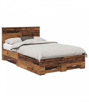 vidaXL Bed Frame with Drawer Old Wood 120 x 190 cm Engineered Wood