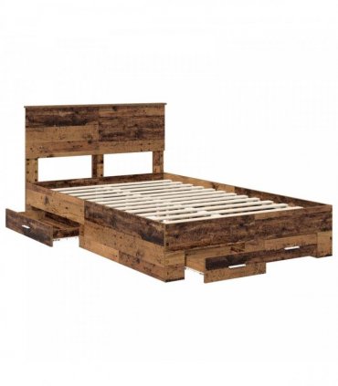 vidaXL Bed Frame with Drawer Old Wood 120 x 190 cm Engineered Wood