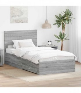 vidaXL Bed Frame with Drawer Grey Sonoma 100 x 200 cm Engineered Wood