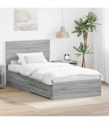 vidaXL Bed Frame with Drawer Grey Sonoma 100 x 200 cm Engineered Wood
