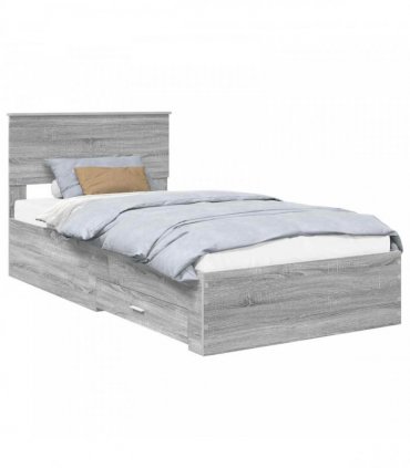vidaXL Bed Frame with Drawer Grey Sonoma 100 x 200 cm Engineered Wood