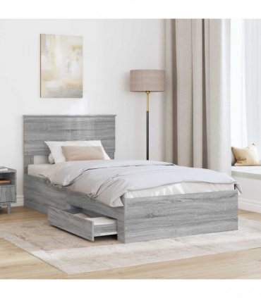 vidaXL Bed Frame with Drawer Grey Sonoma 100 x 200 cm Engineered Wood