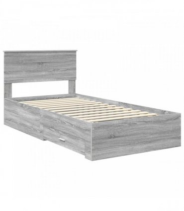 vidaXL Bed Frame with Drawer Grey Sonoma 100 x 200 cm Engineered Wood