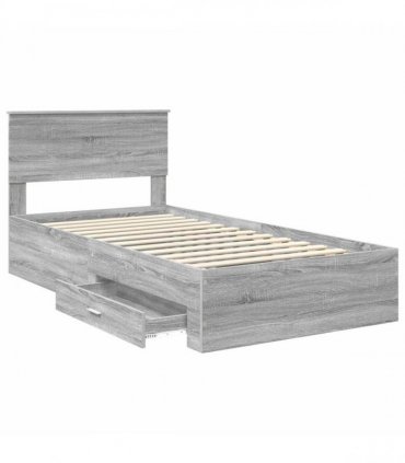 vidaXL Bed Frame with Drawer Grey Sonoma 100 x 200 cm Engineered Wood