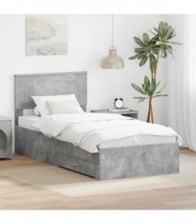 vidaXL Bed Frame with Drawer Concrete Grey 90 x 200 cm Engineered Wood