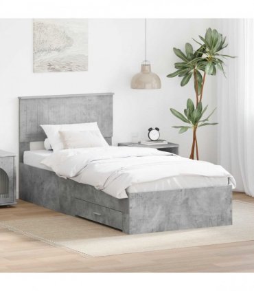vidaXL Bed Frame with Drawer Concrete Grey 90 x 200 cm Engineered Wood