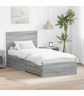 vidaXL Bed Frame with Drawer Grey Sonoma 90 x 200 cm Engineered Wood