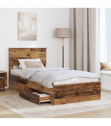 vidaXL Bed Frame with Drawer Old Wood 90 x 200 cm Engineered Wood