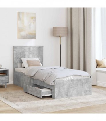 vidaXL Bed Frame Concrete Grey and Silver 70 x 190 cm Engineered Wood