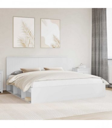 vidaXL Bed Frame with Headboard White 200 x 200 cm Solid Pine Wood