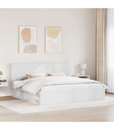 vidaXL Bed Frame with Headboard White 200 x 200 cm Solid Pine Wood