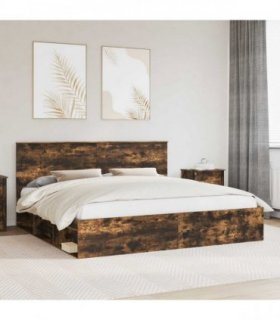 vidaXL Bed Frame Smoked Oak 200 x 200 cm Solid Pine Wood