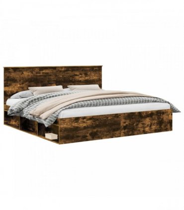 vidaXL Bed Frame Smoked Oak 200 x 200 cm Solid Pine Wood