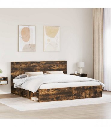 vidaXL Bed Frame Smoked Oak 200 x 200 cm Solid Pine Wood