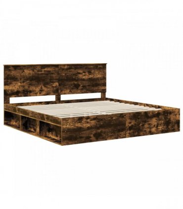 vidaXL Bed Frame Smoked Oak 200 x 200 cm Solid Pine Wood
