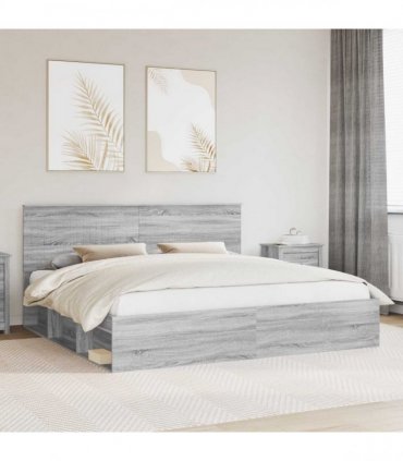 vidaXL Bed Frame Grey Sonoma 200 x 200 cm Solid Pine Wood