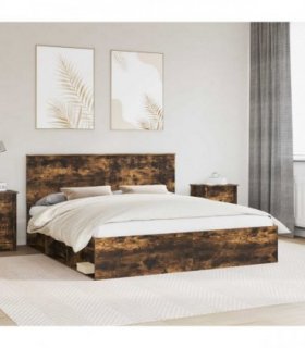 vidaXL Bed Frame Smoked Oak 180 x 200 cm Solid Pine Wood