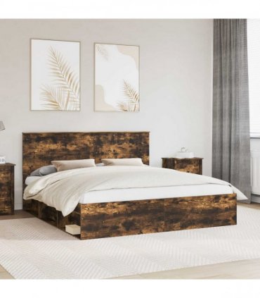 vidaXL Bed Frame Smoked Oak 180 x 200 cm Solid Pine Wood