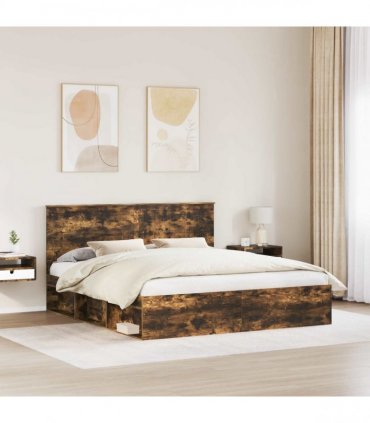 vidaXL Bed Frame Smoked Oak 180 x 200 cm Solid Pine Wood