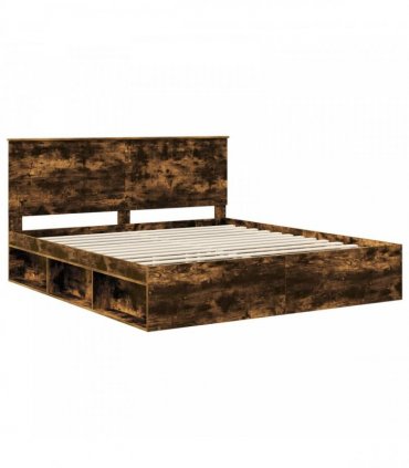 vidaXL Bed Frame Smoked Oak 180 x 200 cm Solid Pine Wood