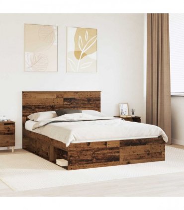 vidaXL Bed Frame with Headboard Old Wood 150 x 200 cm Solid Pine Wood