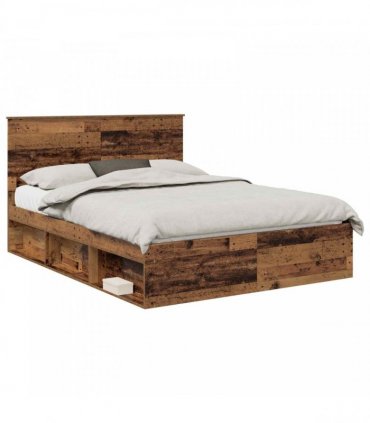 vidaXL Bed Frame with Headboard Old Wood 150 x 200 cm Solid Pine Wood