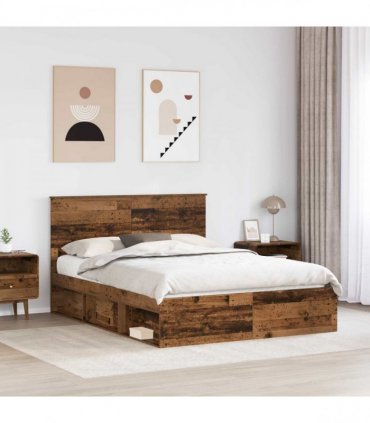 vidaXL Bed Frame with Headboard Old Wood 150 x 200 cm Solid Pine Wood