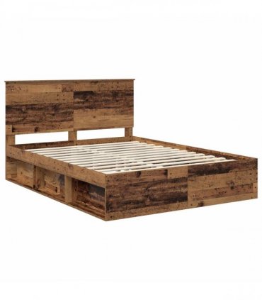 vidaXL Bed Frame with Headboard Old Wood 150 x 200 cm Solid Pine Wood