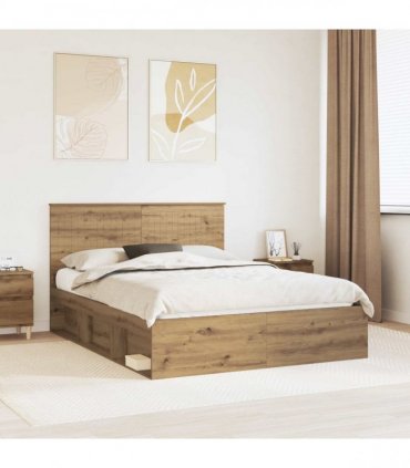 vidaXL Bed Frame Artisan Oak 150 x 200 cm Solid Pine Wood