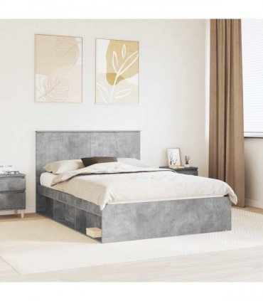 vidaXL Bed Frame Concrete Grey 140 x 200 cm Solid Pine Wood