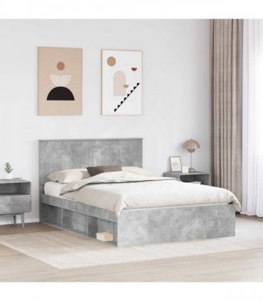 vidaXL Bed Frame Concrete Grey 140 x 200 cm Solid Pine Wood