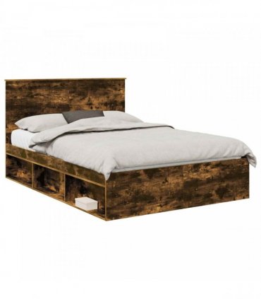 vidaXL Bed Frame Smoked Oak 140 x 190 cm Solid Pine Wood