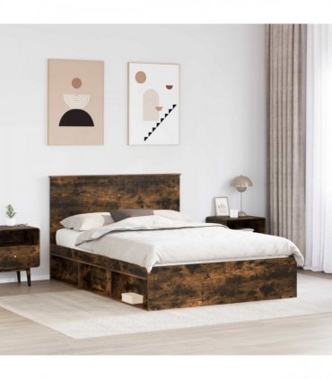 vidaXL Bed Frame Smoked Oak 140 x 190 cm Solid Pine Wood