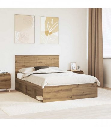 vidaXL Bed Frame Artisan Oak 140 x 190 cm Solid Pine Wood