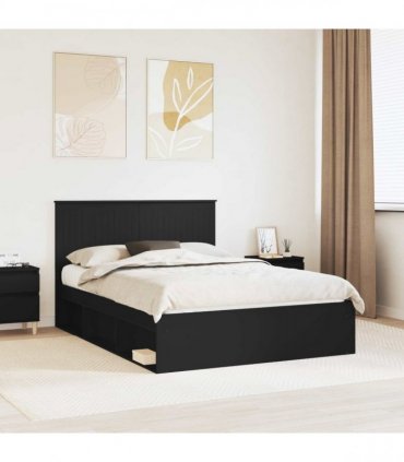 vidaXL Bed Frame with Headboard Black 135 x 190 cm Solid Pine Wood