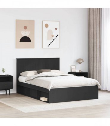 vidaXL Bed Frame with Headboard Black 135 x 190 cm Solid Pine Wood