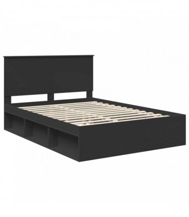 vidaXL Bed Frame with Headboard Black 135 x 190 cm Solid Pine Wood