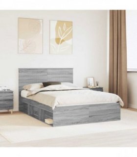 vidaXL Bed Frame Grey Sonoma 135 x 190 cm Solid Pine Wood