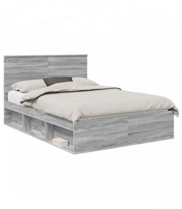 vidaXL Bed Frame Grey Sonoma 135 x 190 cm Solid Pine Wood