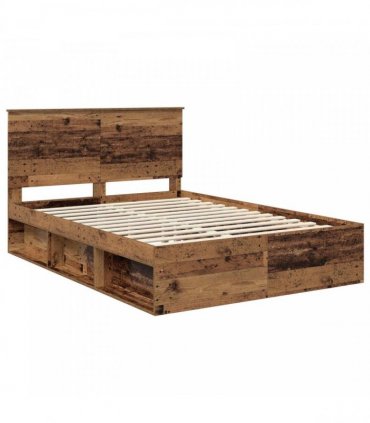 vidaXL Bed Frame with Headboard Old Wood 135 x 190 cm Solid Pine Wood