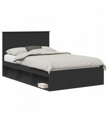 vidaXL Bed Frame with Headboard Black 120 x 200 cm Solid Pine Wood