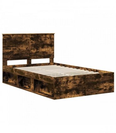 vidaXL Bed Frame Smoked Oak 120 x 200 cm Solid Pine Wood