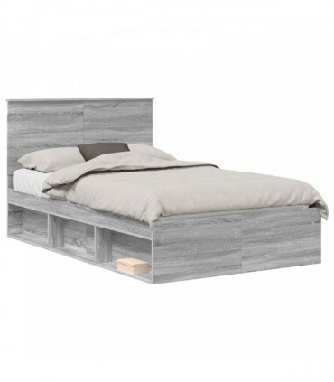 vidaXL Bed Frame Grey Sonoma 120 x 200 cm Solid Pine Wood