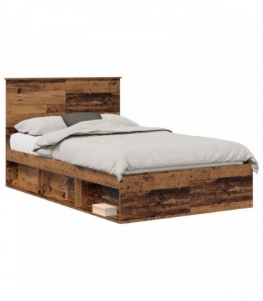 vidaXL Bed Frame with Headboard Old Wood 120 x 200 cm Solid Pine Wood