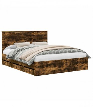 vidaXL Bed Frame Smoked Oak 120 x 190 cm Solid Pine Wood