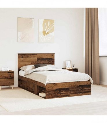 vidaXL Bed Frame with Headboard Old Wood 120 x 190 cm Solid Pine Wood
